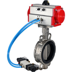 Затвор дисковый поворотный WBV3232N-2W-Fb-H Ду250 Ру16, корпус - нержавеющая сталь 316L, диск - нержавеющая сталь 316L, уплотнение - NBR, с пневмоприводом PA-DA-140 двойного действия, с пневмораспределителем 4V320-08 AC220V