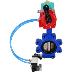 Затвор дисковый поворотный WBV1616E-2W-Fb-H Ду125 Ру16 LUG корпус - чугун QT450, диск - чугун QT450, уплотнение - EPDM, с пневмоприводом PA-DA-105, пневмораспределителем 4V320-08 AC220V и магнитным переключателем ALS200D