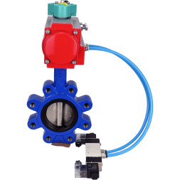 Затвор дисковый поворотный WBV1616E-2W-Fb-H Ду125 Ру16 LUG корпус - чугун QT450, диск - чугун QT450, уплотнение - EPDM, с пневмоприводом PA-DA-105, пневмораспределителем 4V320-08 AC220V и магнитным переключателем ALS200D