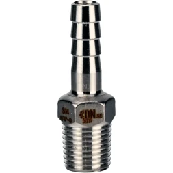 Штуцер елочка BF31-T-1-20 1″х20мм Ду25 Ру16 шланговый, корпус - нержавеющая сталь AISI 304 (CF8), присоединение - наружная резьба/штуцер