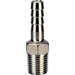 Штуцер елочка BF31-T-1-20 1″х20мм Ду25 Ру16 шланговый, корпус - нержавеющая сталь AISI 304 (CF8), присоединение - наружная резьба/штуцер