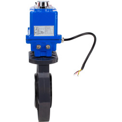 Затвор дисковый поворотный WBV4242E-2W-Fb-ISO Дн65 Ру10 межфланцевый, корпус - НПВХ, диск - НПВХ, уплотнение - EPDM, с электроприводом QT-N-003EM-O1-12VDC-У1 blue