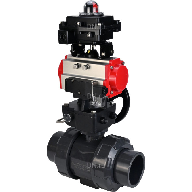 Кран шаровой BV4242E-FP-GRM-ISO Дн65 Ру10 полнопроходной, корпус - НПВХ, шар - НПВХ, уплотнение - EPDM, с пневмоприводом PA-DA-065, пневмораспределителем 4M310-08 AC220V, ручным дублером MON1-250-T26-ISO и БКВ APL-410N EX в Хабаровске
