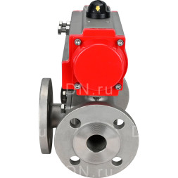 Кран шаровой BV3232P(4pc)-FP-3WL-F Ду25 Ру16 полнопроходной трехходовой, фланцевый, корпус - нержавеющая сталь SS316, с пневмоприводом PA-SA-083 с возвратными пружинами