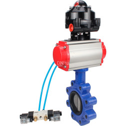 Затвор дисковый поворотный WBV1631N-2W-Fb-H Ду65 Ру16 LUG, корпус - чугун QT450, диск - нержавеющая сталь 304, уплотнение - NBR, с пневмоприводом PA-DA-065, пневмораспределителем 4M320-08 AC220V и БКВ APL-510N EX