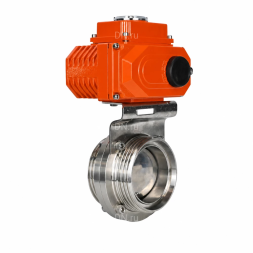 Затвор дисковый поворотный WBV3131E-2W-T-H Ду80 Ру10 резьбовой, корпус - пищевая нержавеющая сталь 304, уплотнение - EPDM, с электроприводом QT-N-003EM-O1-220VAC-У1 HARK