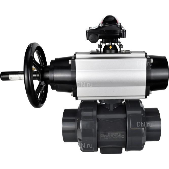Кран шаровой BV4242E-FP-GRM-ISO Дн65 Ру10 полнопроходной, корпус - НПВХ, шар - НПВХ, уплотнение - EPDM, с пневмоприводом PA-DA-105-1 и БКВ APL-210N в Хабаровске