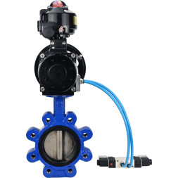 Затвор дисковый поворотный WBV1616N-2W-Fb-H Ду125 Ру16 LUG корпус - чугун QT450, диск - чугун QT450, уплотнение - NBR, с пневмоприводом PA-DA-105-1, пневмораспределителем 4V320-10 AC220V и БКВ APL-510N EX