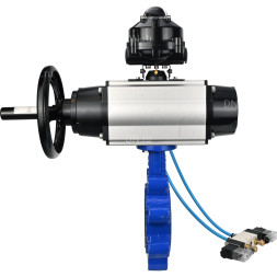 Затвор дисковый поворотный WBV1616N-2W-Fb-H Ду125 Ру16 LUG корпус - чугун QT450, диск - чугун QT450, уплотнение - NBR, с пневмоприводом PA-DA-105-1, пневмораспределителем 4V320-10 AC220V и БКВ APL-510N EX