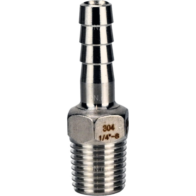 Штуцер елочка BF31-T-1 1/4-25 1 1/4″х25мм Ду32 Ру16 шланговый, корпус - нержавеющая сталь AISI 304 (CF8), присоединение - наружная резьба/штуцер в Хабаровске