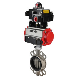 Затвор дисковый поворотный WBV3232N-2W-Fb-H Ду150 Ру16, корпус - нержавеющая сталь 316L, диск - нержавеющая сталь 316L, уплотнение - NBR, с пневмоприводом PA-DA-130, пневмораспределителем 4M310-08 AC220V и БКВ APL-410N EX