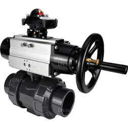 Кран шаровой BV4242E-FP-GRM-ISO Дн80 Ру10 полнопроходной, корпус - НПВХ, шар - НПВХ, уплотнение - EPDM, с пневмоприводом PA-DA-105-1 и БКВ APL-210N