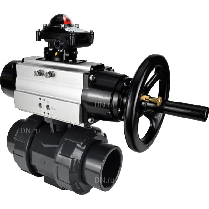 Кран шаровой BV4242E-FP-GRM-ISO Дн80 Ру10 полнопроходной, корпус - НПВХ, шар - НПВХ, уплотнение - EPDM, с пневмоприводом PA-DA-105-1 и БКВ APL-210N в Хабаровске