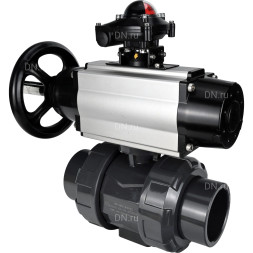 Кран шаровой BV4242E-FP-GRM-ISO Дн80 Ру10 полнопроходной, корпус - НПВХ, шар - НПВХ, уплотнение - EPDM, с пневмоприводом PA-DA-105-1 и БКВ APL-210N