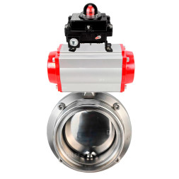 Затвор дисковый поворотный WBV3131E-2W-T-H Ду65 Ру10 резьбовой, пищевая нержавеющая сталь 304, уплотнение – EPDM, с пневмоприводом PA-DA-052 и БКВ APL-410N EX