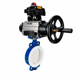 Затвор дисковый поворотный WBV3434Pf-2W-Fb-R Ду200 Ру16, корпус - углеродистая сталь WCB, диск - углеродистая сталь WCB, футерованный PTFE, уплотнение - PTFE, с пневмоприводом PA-DA-105-1, пневмораспределителем 4M310-08 DC24V и БКВ APL-410N EX