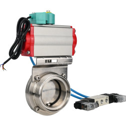 Затвор дисковый поворотный WBV3131E-2W-T-H Ду80 Ру10 резьбовой, корпус - пищевая нержавеющая сталь 304, уплотнение - EPDM, с пневмоприводом PA-SA-083, пневмораспределителем 4M320-08 AC220V, магнитным переключателем ALS200D