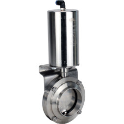 Затвор дисковый поворотный WBV3131E-2W-W-H Ду25 Ру10 под приварку, пищевая нержавеющая сталь 304, уплотнение – EPDM, с пневмоприводом PA-SA-85 с возвратными пружинами