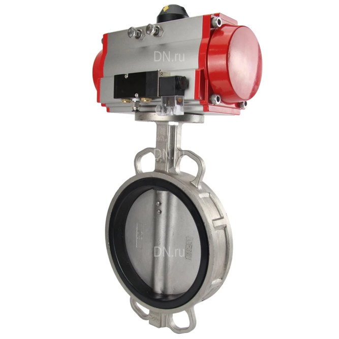 Затвор дисковый поворотный WBV3232N-2W-Fb-H Ду200 Ру16, корпус - нержавеющая сталь 316L, диск - нержавеющая сталь 316L, уплотнение - NBR, с пневмоприводом PA-SA-160 и пневмораспределителем 4M310-08 DC24V в Хабаровске