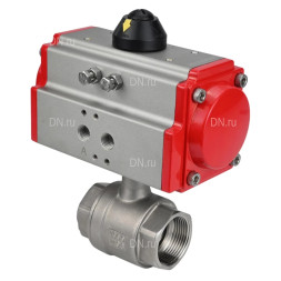 Кран шаровой BV3232P(2pc)-FP-T-ISO-H Ду10 Ру63 полнопроходной двухходовой, нержавеющая сталь 316, внутренняя резьба, уплотнение - PTFE, с пневмоприводом двойного действия PA-SA-052 с возвратными пружинами