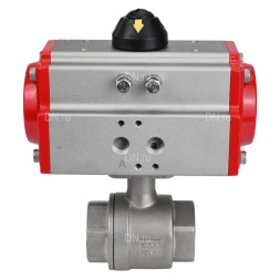 Кран шаровой BV3232P(2pc)-FP-T-ISO-H Ду10 Ру63 полнопроходной двухходовой, нержавеющая сталь 316, внутренняя резьба, уплотнение - PTFE, с пневмоприводом двойного действия PA-SA-052 с возвратными пружинами