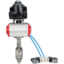 Затвор дисковый поворотный WBV3232N-2W-Fb-H Ду125 Ру16, корпус - нержавеющая сталь 316L, диск - нержавеющая сталь 316L, уплотнение - NBR, с пневмоприводом PA-DA-105, пневмораспределителем 4V320-10 AC220V и БКВ APL-510N EX
