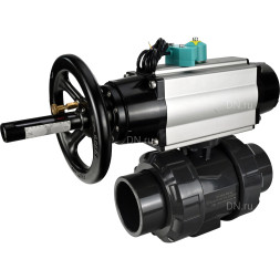 Кран шаровой BV4242E-FP-GRM-ISO Дн80 Ру10 полнопроходной, корпус - НПВХ, шар - НПВХ, уплотнение - EPDM, с пневмоприводом PA-DA-105-1, пневмораспределителем 4M310-08 DC24V и магнитным переключателем ALS200D