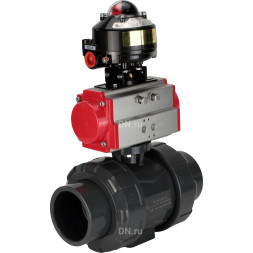 Кран шаровой BV4242E-FP-GRM-ISO Дн32 Ру10 полнопроходной, корпус - НПВХ, шар - НПВХ, уплотнение - EPDM, с пневмоприводом PA-DA-052 и БКВ APL-510N EX