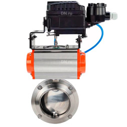 Затвор дисковый поворотный WBV3131E-2W-W-H Ду25 Ру10 под приварку, пищевая нержавеющая сталь 304, уплотнение – EPDM, с пневмоприводом PA-SA-065 и позиционером YT-1000RSN без обратной связи