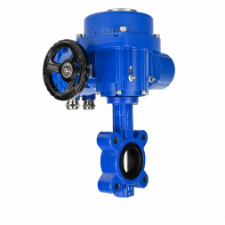 Затвор дисковый поворотный WBV1616E-2W-Fb-H Ду50 Ру16 LUG межфланцевый, корпус - чугун QT450, диск - чугун QT450, уплотнение - EPDM, с электроприводом QT-N-005M-O2-220VAC-У1 с моментной муфтой и штурвалом