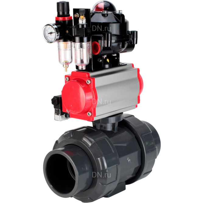 Кран шаровой BV4242E-FP-GRM-ISO Дн100 Ру10 полнопроходной, корпус - НПВХ, шар - НПВХ, уплотнение - EPDM, с пневмоприводом PA-DA-065, пневмораспределителем 4M310-08 AC220V, БКВ APL-510N EX и БПВ AFC2000 в Хабаровске