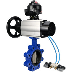 Затвор дисковый поворотный WBV1616E-2W-Fb-H Ду150 Ру16 LUG корпус - чугун QT450, диск - чугун QT450, уплотнение - EPDM, с пневмоприводом PA-DA-105-1, пневмораспределителем 4V320-10 AC220V и БКВ APL-510N EX