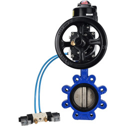 Затвор дисковый поворотный WBV1616E-2W-Fb-H Ду150 Ру16 LUG корпус - чугун QT450, диск - чугун QT450, уплотнение - EPDM, с пневмоприводом PA-DA-105-1, пневмораспределителем 4V320-10 AC220V и БКВ APL-510N EX
