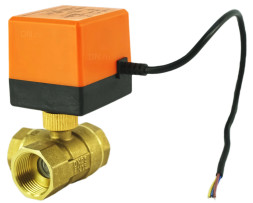 Кран шаровой BV0030NP-SP-3T-T-ED Ду25 Ру16 стандартнопроходной, T-тип, трехходовой, латунь, внутренняя резьба, уплотнение - нитриловый каучук / PTFE, с электроприводом 220В без концевых выключателей