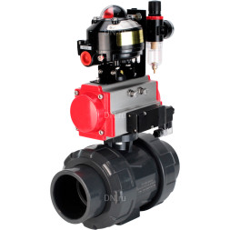 Кран шаровой BV4242E-FP-GRM-ISO Дн15 Ру10 полнопроходной, корпус - НПВХ, шар - НПВХ, уплотнение - EPDM, с пневмоприводом PA-SA-052, пневмораспределителем 4M310-08 AC220V, БКВ APL-510N EX и БПВ AFC2000