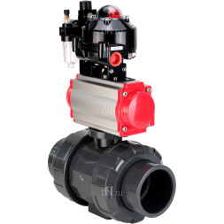 Кран шаровой BV4242E-FP-GRM-ISO Дн15 Ру10 полнопроходной, корпус - НПВХ, шар - НПВХ, уплотнение - EPDM, с пневмоприводом PA-SA-052, пневмораспределителем 4M310-08 AC220V, БКВ APL-510N EX и БПВ AFC2000
