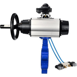 Затвор дисковый поворотный WBV1616N-2W-Fb-H Ду125 Ру16 LUG корпус - чугун QT450, диск - чугун QT450, уплотнение - NBR, с пневмоприводом PA-DA-105-1, пневмораспределителем 4V320-10 AC220V и БКВ APL-210N