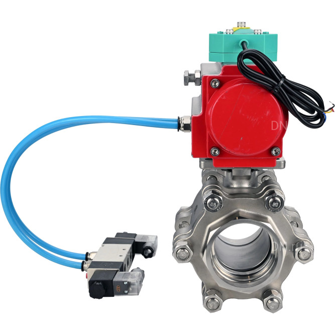 Кран шаровой BV3232P(3pc)-FP-SW-ISO-H Ду65 Ру63 полнопроходной, корпус - нержавеющая сталь SS316, под приварку, с пневмоприводом PA-DA-105, пневмораспределителем 4V320-10 AC220V, магнитным переключателем ALS200D в Хабаровске