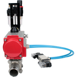 Кран шаровой BV3131P(3pc)-FP-W-ISO-H LONG Ду150 Ру16 полнопроходной, корпус - нержавеющая сталь 304, уплотнение - PTFE, под приварку, с пневмоприводом PA-DA-140, пневмораспределителем 4V320-08 AC220V и БПВ AFC2000