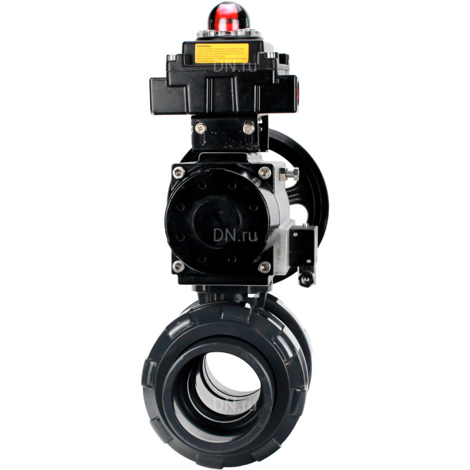 Кран шаровой BV4242E-FP-GRM-ISO Дн32 Ру10 полнопроходной, корпус - НПВХ, шар - НПВХ, уплотнение - EPDM, с пневмоприводом PA-DA-105-1, пневмораспределителем 4M310-08 DC24V и БКВ APL-410N EX в Хабаровске