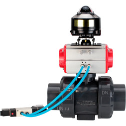 Кран шаровой BV4242E-FP-GRM-ISO Дн65 Ру10 полнопроходной, корпус - НПВХ, шар - НПВХ, уплотнение - EPDM, с пневмоприводом PA-SA-065, пневмораспределителем 4V320-08 AC220V и БКВ APL-510N EX