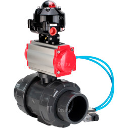 Кран шаровой BV4242E-FP-GRM-ISO Дн65 Ру10 полнопроходной, корпус - НПВХ, шар - НПВХ, уплотнение - EPDM, с пневмоприводом PA-SA-065, пневмораспределителем 4V320-08 AC220V и БКВ APL-510N EX