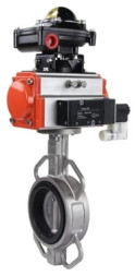 Затвор дисковый поворотный WBV3232N-2W-Fb-H Ду150 Ру16, корпус - нержавеющая сталь 316L, диск - нержавеющая сталь 316L, уплотнение - NBR, с пневмоприводом PA-DA-130, пневмораспределителем 4M320-08 AC220V, БКВ APL-210N
