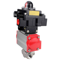 Кран шаровой BV3232P(4pc)-SP-3WL-T-ISO-H Ду20 Ру63 стандартнопроходной трехходовой L-тип, нержавеющая сталь SS316, внутренняя резьба, уплотнение - PTFE, с пневмоприводом PA-DA-52 и блоком концевых выключателей APL-410N EX