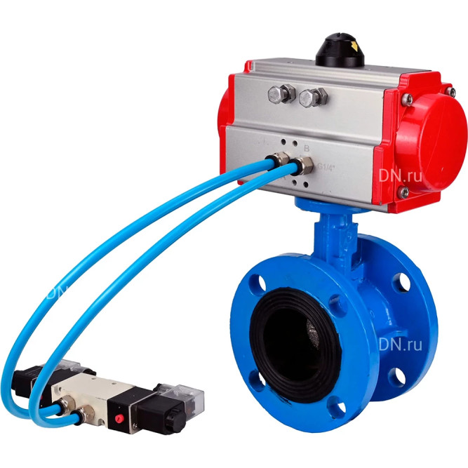 Затвор дисковый поворотный WBV1313E-2W-F-H Ду150 Ру16, корпус - чугун GGG40, диск - чугун GGG40, уплотнение - EPDM, с пневмоприводом PA-DA-130 и пневмораспределителем 4M320-10 AC220V в Хабаровске