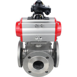 Кран шаровой BV3232P(4pc)-FP-3WL-F Ду40 Ру16 полнопроходной трехходовой, фланцевый, корпус - нержавеющая сталь SS316, с пневмоприводом PA-DA-065 двойного действия и БКВ APL-210N