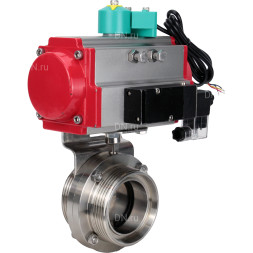 Затвор дисковый поворотный WBV3131S-2W-T-H Ду15 Ру10 резьбовой, пищевая нержавеющая сталь 304, уплотнение - Silicon, с пневмоприводом PA-DA-052, пневмораспределителем 4M310-08 AC220V и магнитным переключателем ALS200D