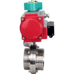 Затвор дисковый поворотный WBV3131S-2W-T-H Ду15 Ру10 резьбовой, пищевая нержавеющая сталь 304, уплотнение - Silicon, с пневмоприводом PA-DA-052, пневмораспределителем 4M310-08 AC220V и магнитным переключателем ALS200D