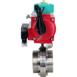 Затвор дисковый поворотный WBV3131S-2W-T-H Ду15 Ру10 резьбовой, пищевая нержавеющая сталь 304, уплотнение - Silicon, с пневмоприводом PA-DA-052, пневмораспределителем 4M310-08 AC220V и магнитным переключателем ALS200D