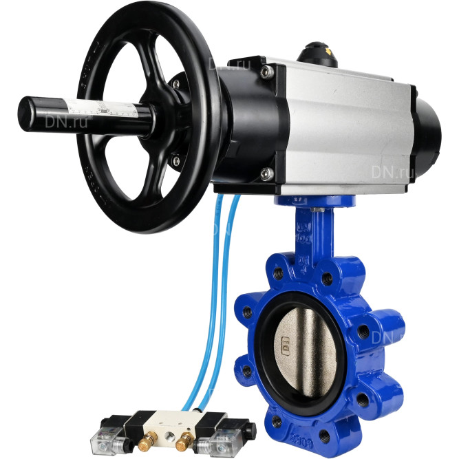 Затвор дисковый поворотный WBV1616N-2W-Fb-H Ду125 Ру16 LUG корпус - чугун QT450, диск - чугун QT450, уплотнение - NBR, с пневмоприводом PA-DA-105-1 и пневмораспределителем 4V320-10 AC220V в Хабаровске